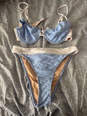 Light Blue Two-Piece Swim Set with Cream Trim